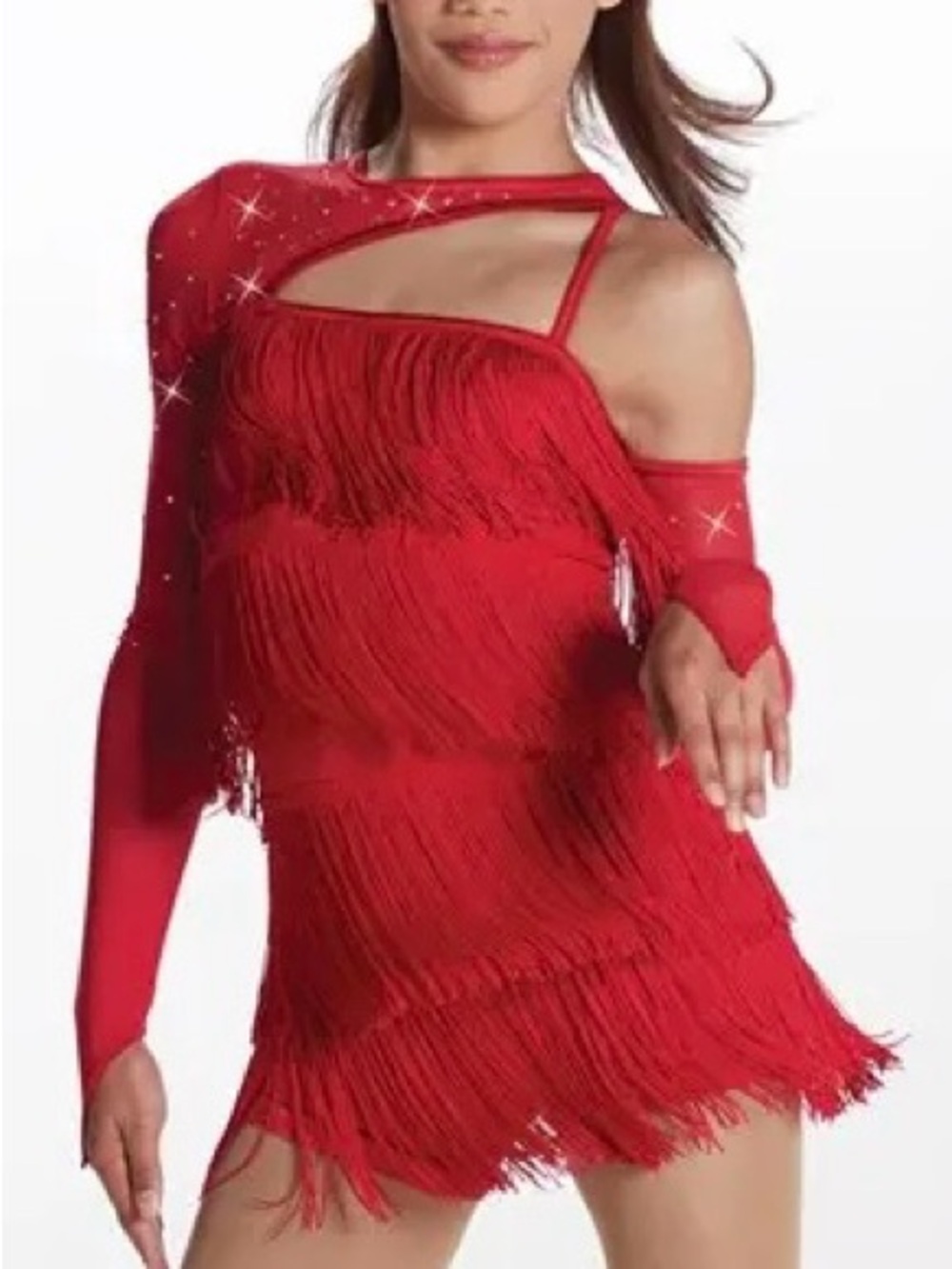 Weissman Red One-Shoulder Fringe Dance Costume
